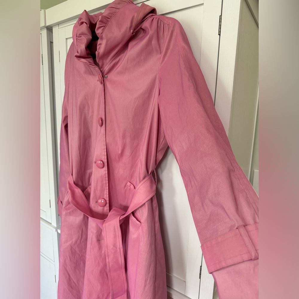 Samuel Dong Pink Hooded Belted Trench Coat L Statement Designer Artsy Coquette - Picture 10 of 10